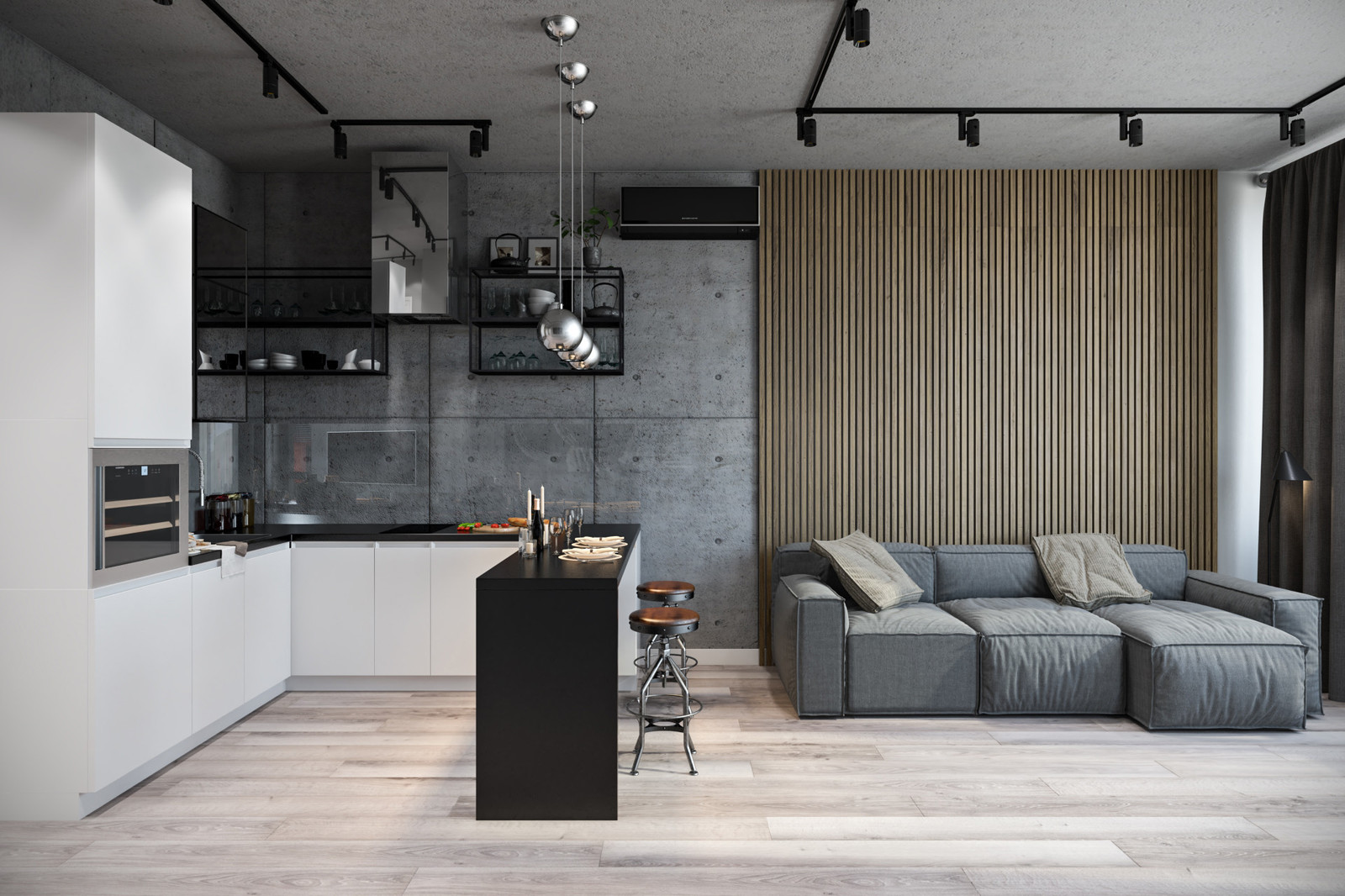 Квартира 57 кв.м. в Тетрис-холл г.Киев в индустриальном стиле