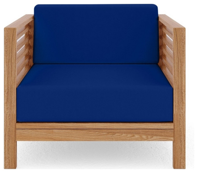 Sylvie Teak Outdoor Club Chair with True Blue Cushion Outdoor Lounge