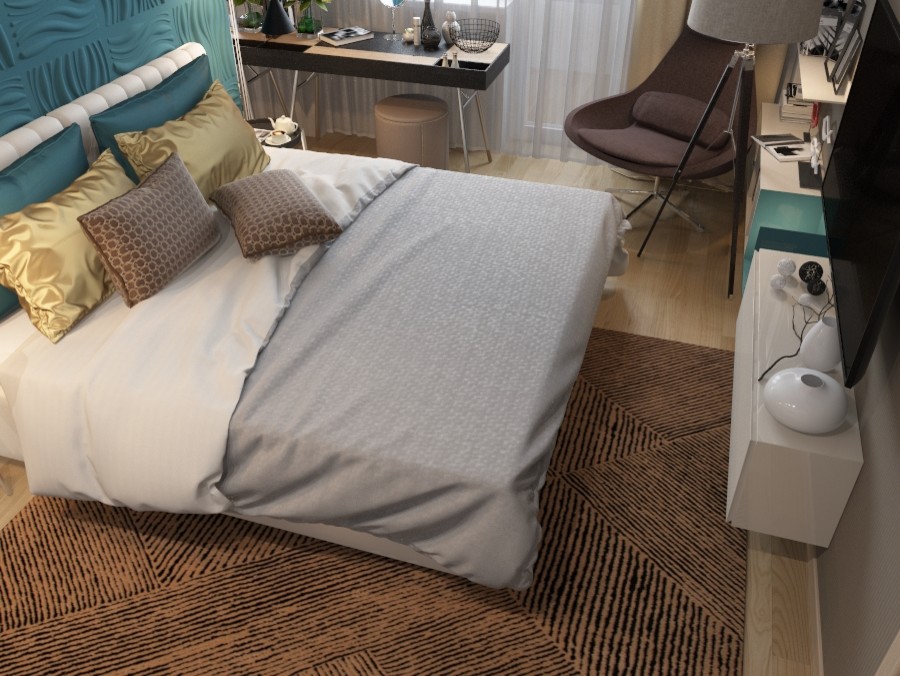 Спальня с бирюзовыми акцентами