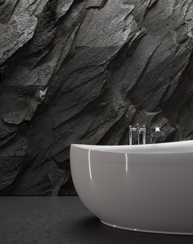 Цвет настроение черный. Визуализация ванной комнаты со скалой