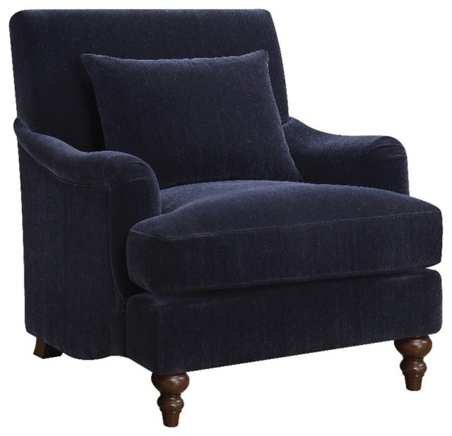 Pemberly Row Traditional Velvet Upholstered Accent Chair with Turned Legs - Blue