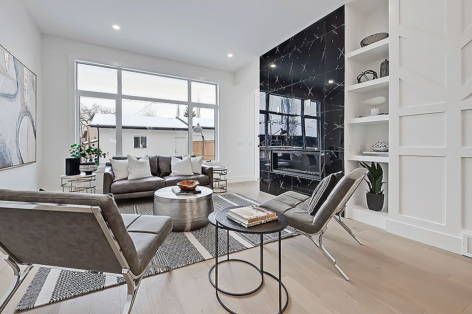 Transitional home design photo in Calgary