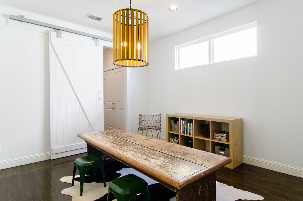 Drake+Frye Home - Playroom - cottage gender-neutral dark wood floor playroom idea in Dallas with white walls