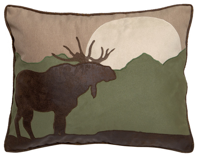 Moose Scene Rustic Cabin Throw Pillow, Insert Included, 16"x20