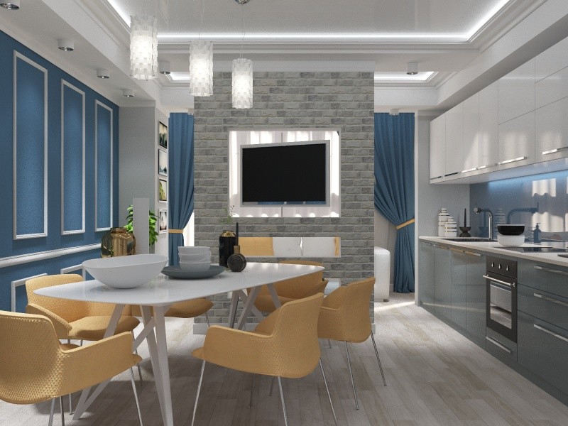 Проект совмещеной гостиной с кухней