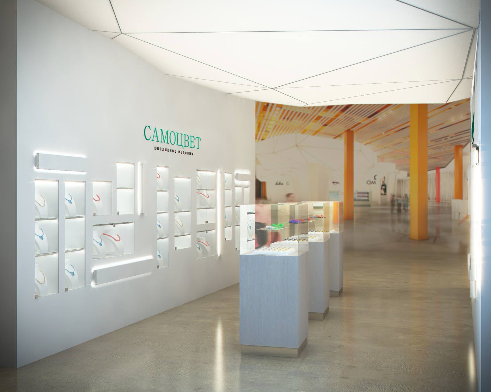 Концепция торгового шоурума для компании "Самоцвет" в аэропорту Кольцово.