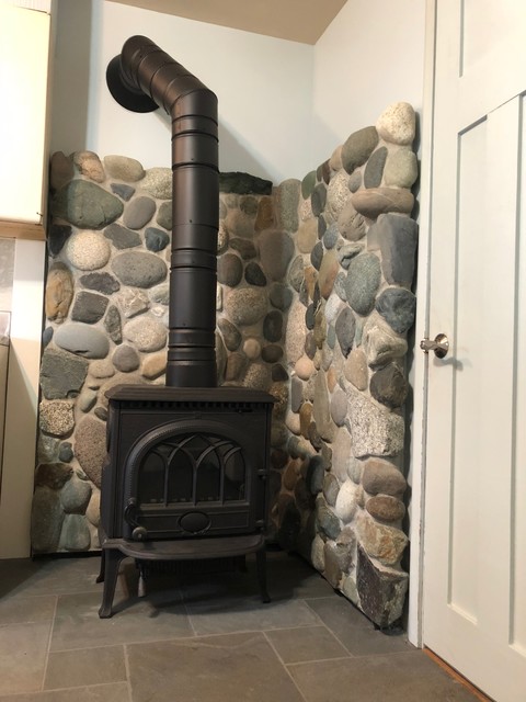 wood stove rock wall - Seattle - by Tile Design By Edelstein | Houzz