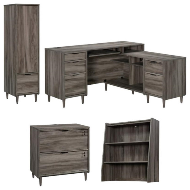 Home Square 4Piece Set with Desk Lateral File Hutch & Narrow