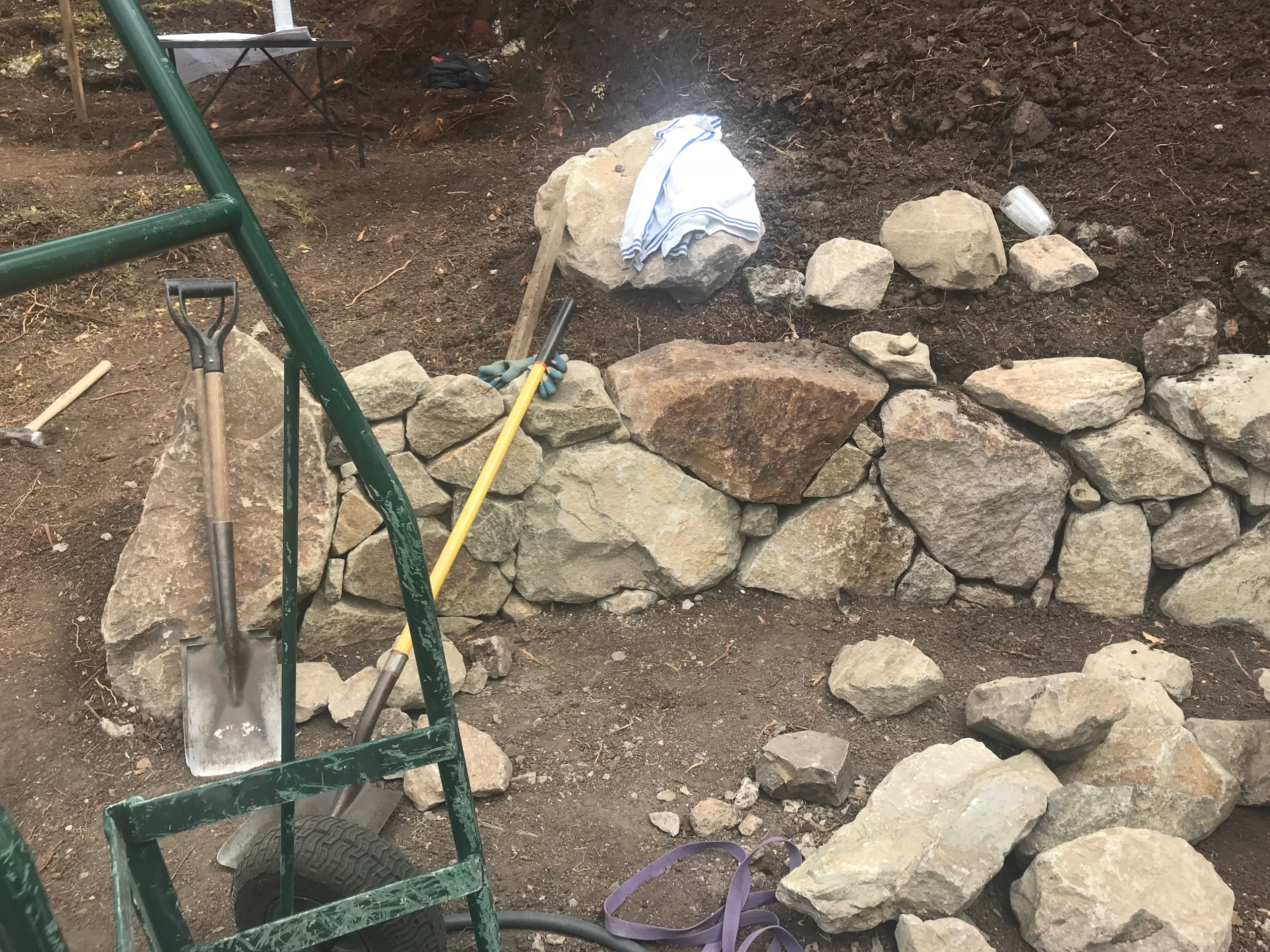 Boulder Retaining Wall Under Construction