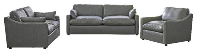Coaster Grayson 3-Piece Sloped Arm Upholstered Leather Sofa Set in Gray