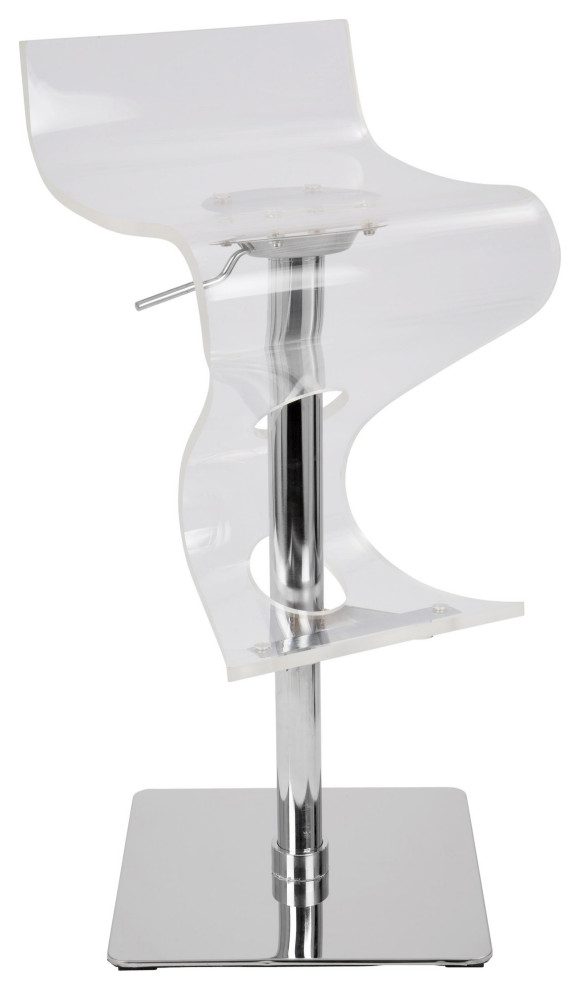 Viva Contemporary Adjustable Barstool With Swivel, Clear Acrylic