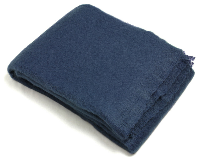 Mohair Throw Blanket by Cape Mohair, Midnight Blue Traditional
