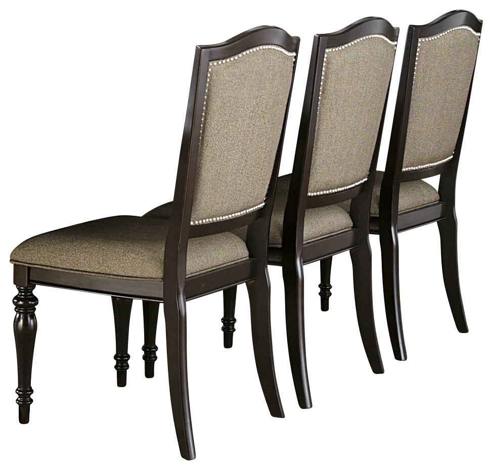 Homelegance Marston Side Chair With Neutral Tone Fabric Cover, Dark Espresso