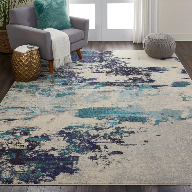 Nourison Celestial 9' x 12' Ivory/Teal Blue Modern Indoor Area Rug