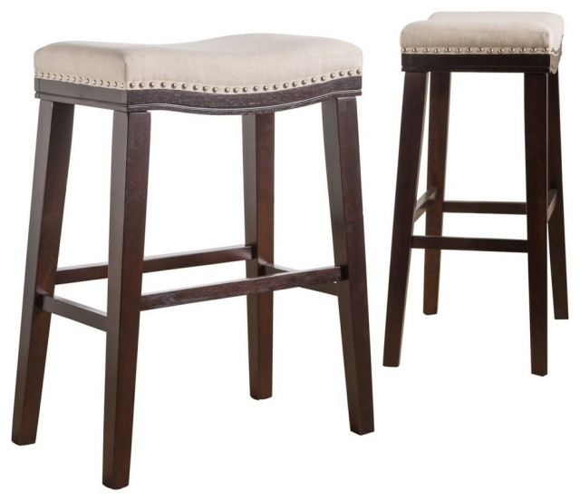 Gdf Studio Cavalia Saddle Shaped Studded Rim Stool Set Of 2 Transitional Bar Stools And Counter Stools By Gdfstudio Houzz