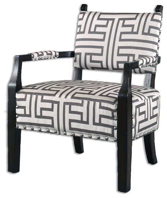 Terica Geometric Wood Frame Accent Chair Transitional Armchairs And