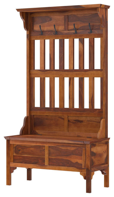 Dedham Handcrafted Rustic Solid Wood Entryway Hall Tree With