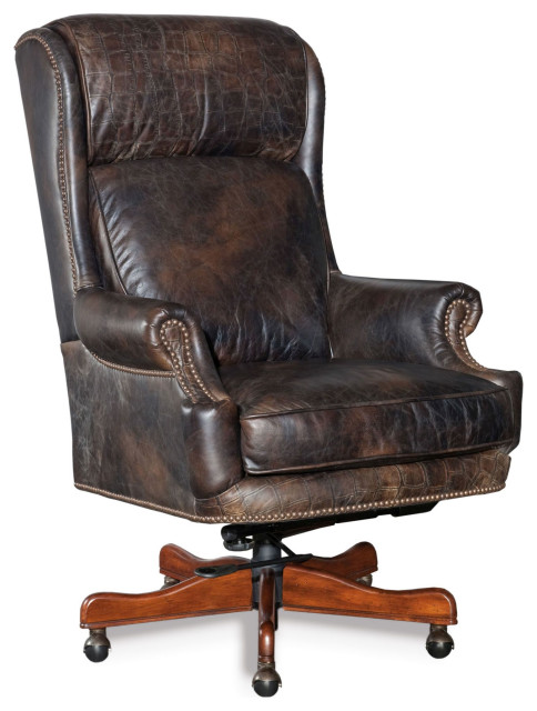Hooker Furniture EC378-089 Tucker 29"W Executive Leather Swivel - Old Saddle