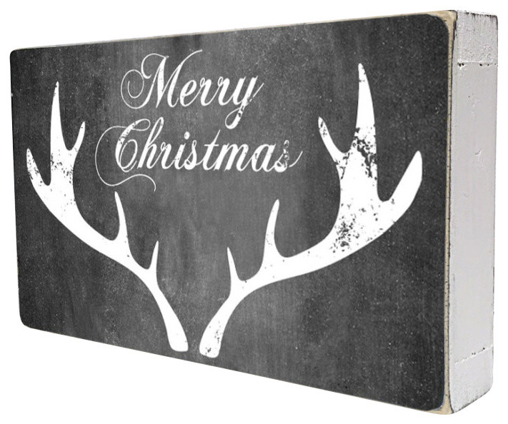 "Merry Christmas" Antlers Wood Box Sign , 10"x6"