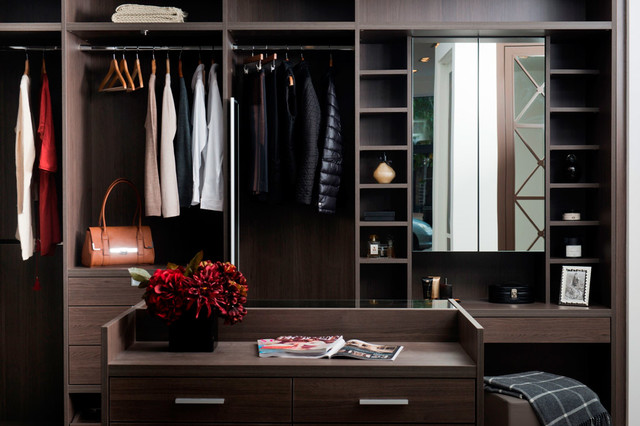 Anthracite Walk In Dressing Room With Built In Dressing Table