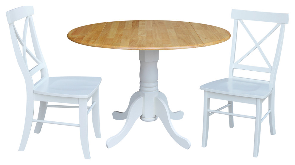42 in. Dual Drop Leaf Table with 2 Cross Back Dining Chairs