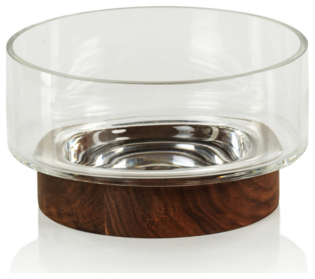Loreto 2-Piece Set Glass Bowl on Walnut Wood Base