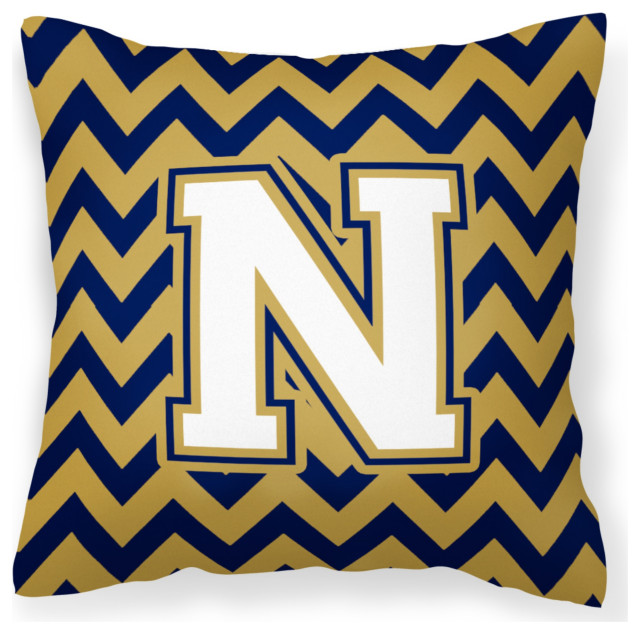 Letter N Navy Blue and Gold Decorative Pillow, 14