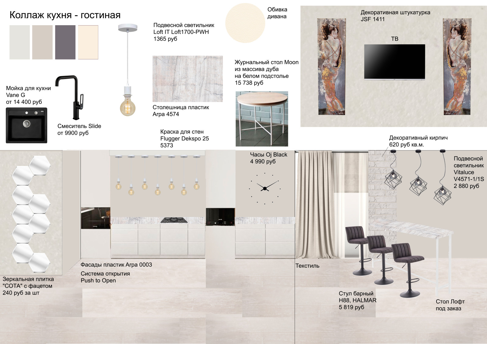 "Концепт дизайн" совмещенной гостиной и кухни