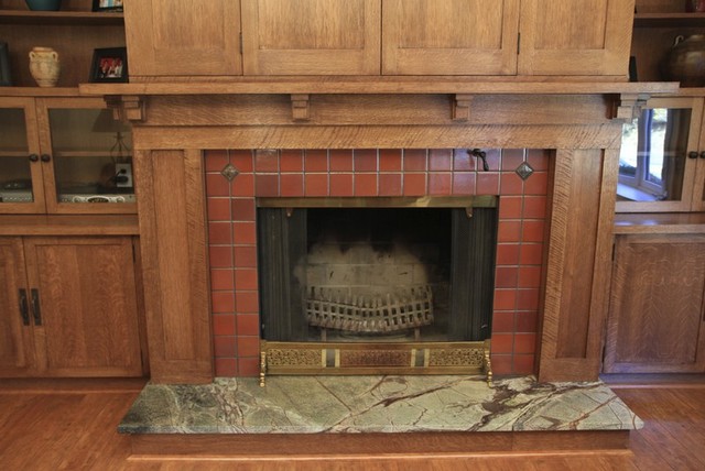 Custom Woodworking Fireplace Mantel With Bookcases And
