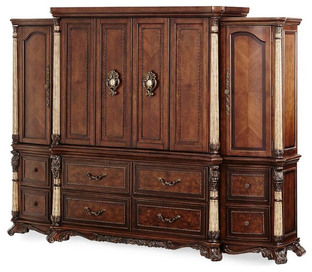 AICO Victoria Palace Media with Side Piers in Light Espresso