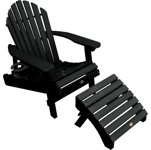 Patio Adirondack Chair & Curved Footrest, Weatherproof Plastic