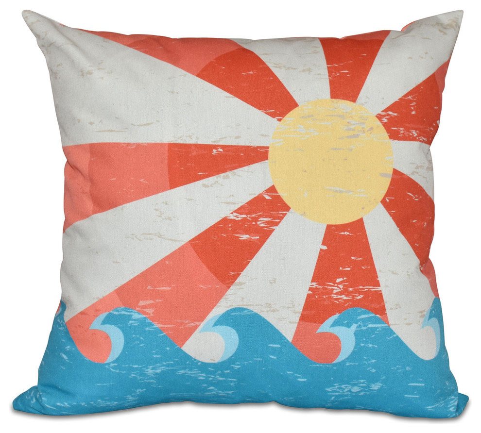 Sunbeams, Geometric Print Outdoor Pillow, Orange, 18"x18"