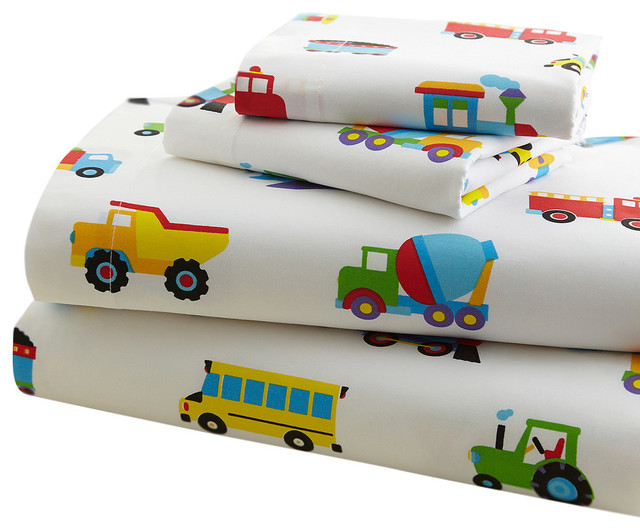 Trains, Planes, Trucks Sheet Set, Full Contemporary Kids Sheets
