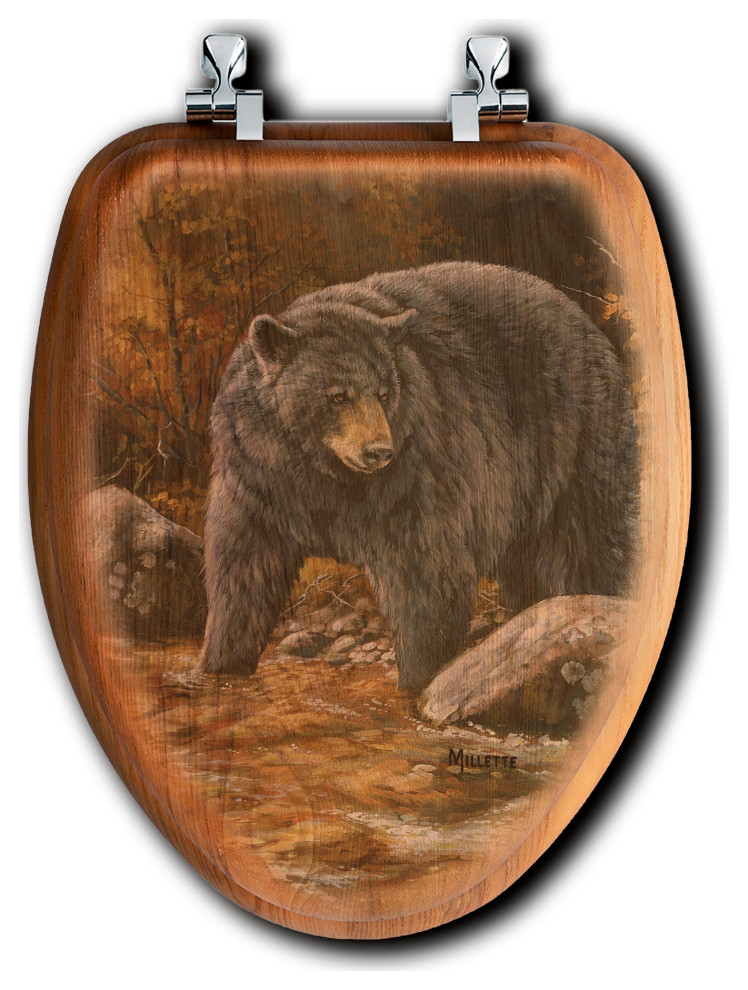 Toilet Seat, Elongated, Streamside Bear, 16"x18.5" Tropical Toilet