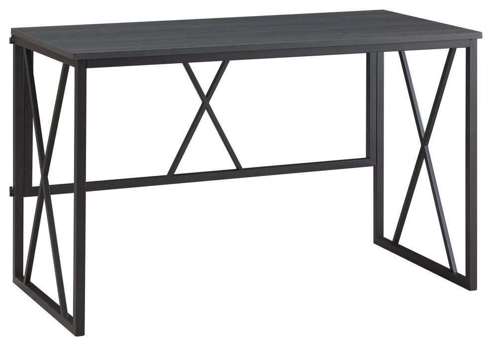 Traditional Desk, X-Shaped Design With Metal Base & Rectangular Top ...