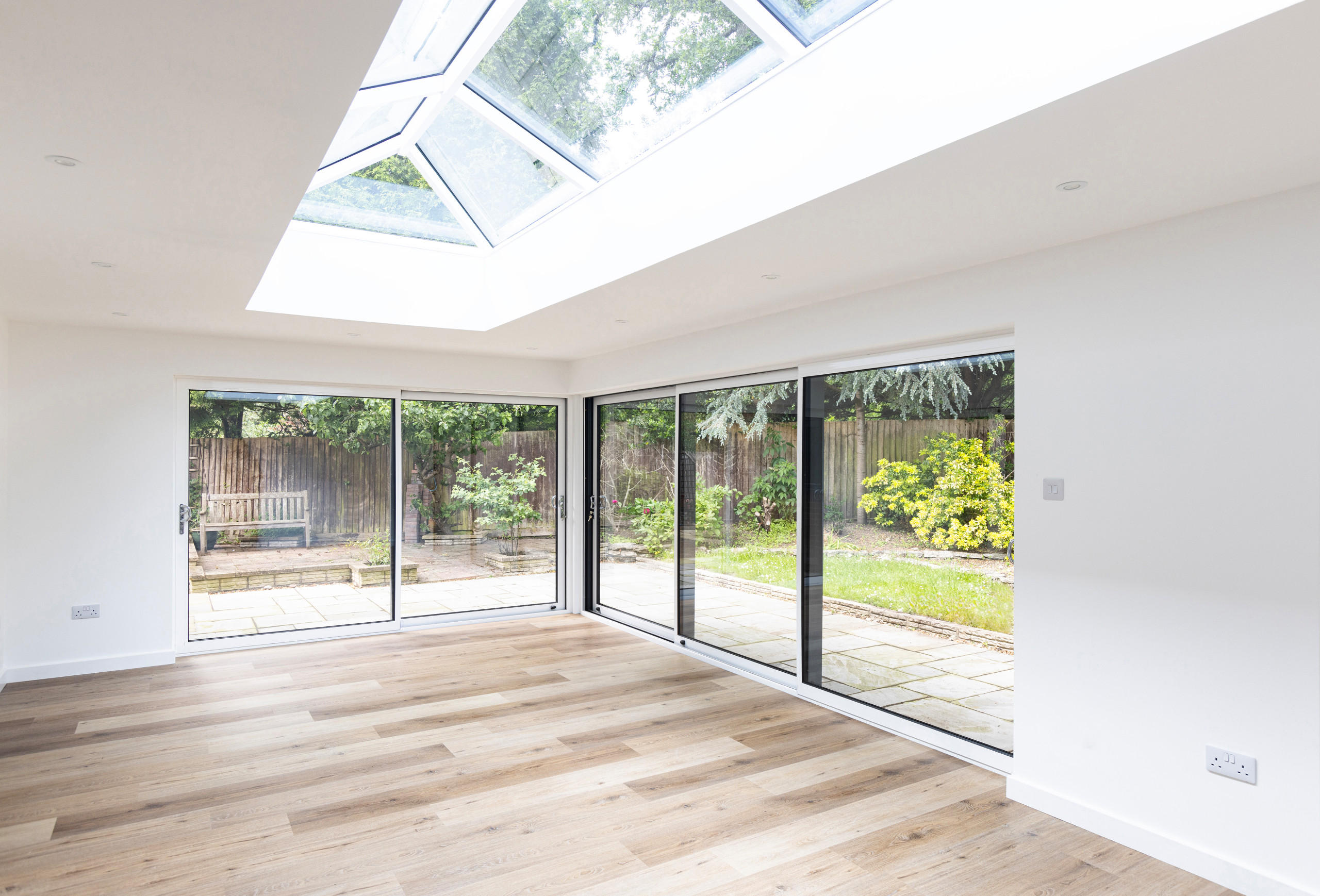 View of living space, roof lantern and sliding doors