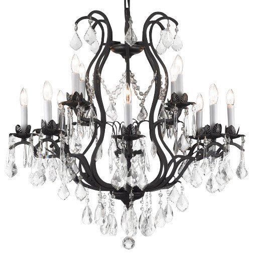 Wrought Iron Crystal Chandelier 12, 12 Light Wrought Iron Chandelier