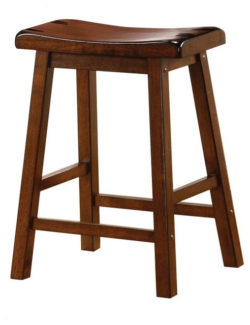 Wooden Saddle Seat Counter Height Stools Set Of 2 Transitional Bar