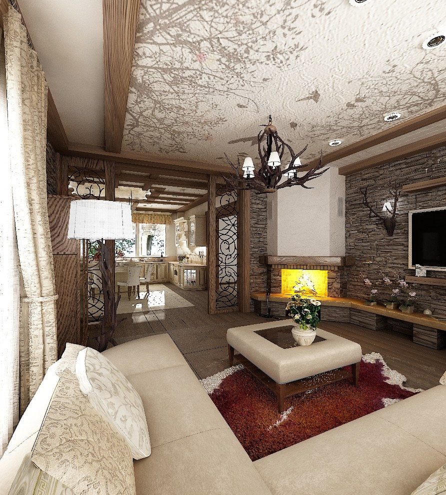 Дизайн проект гостиной в стиле "Шале"