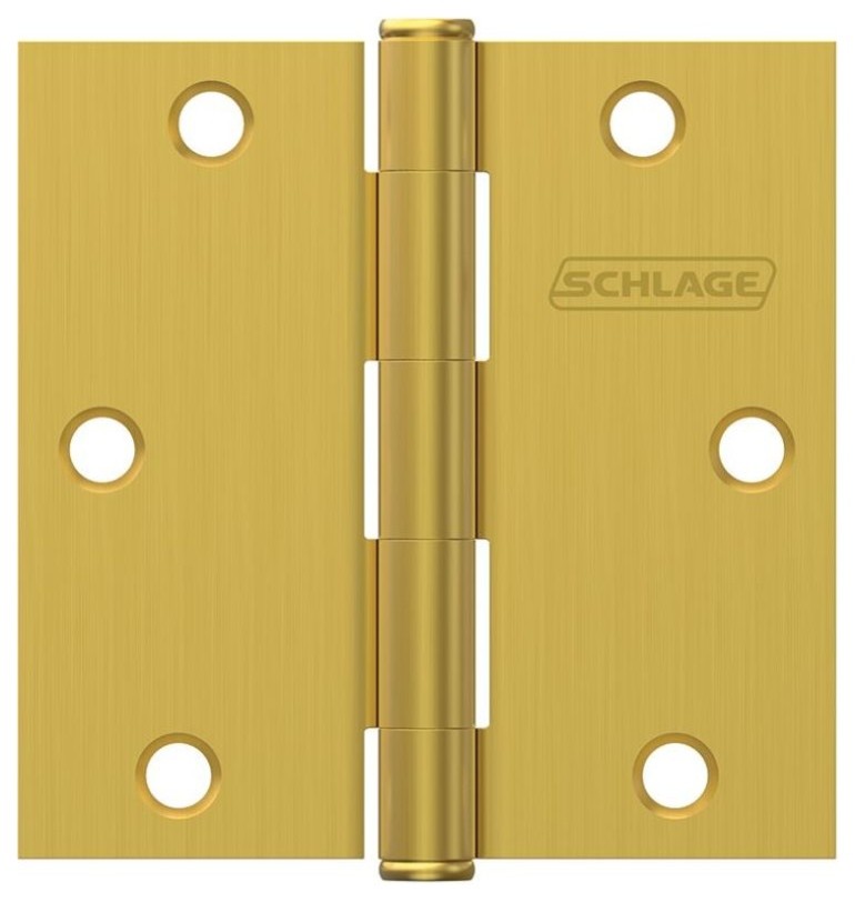 Schlage 1010 Pack of Three 3.5" x 3.5" Square Corner Plain - Satin Brass