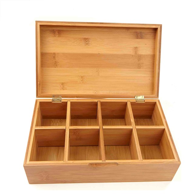 Bamboo Tea Storage Chest Box With 8 Compartments Brown Transitional Storage Bins And Boxes By Mind Reader Llc