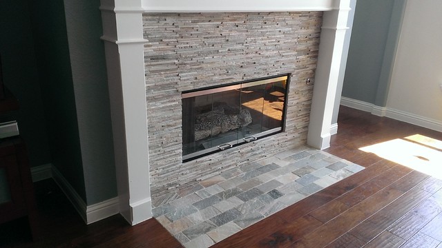 FIREPLACE - Mini-Ledger Stone Wall / Brick Pattern Stone Hearth -  Contemporary - Austin - by Custom Surface Solutions | Houzz