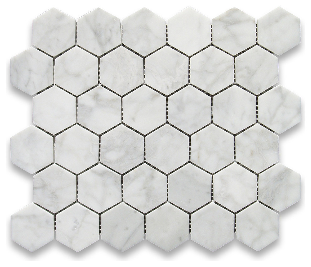 Carrara White 2 inch Hexagon Mosaic Tile Polished - Marble from Italy