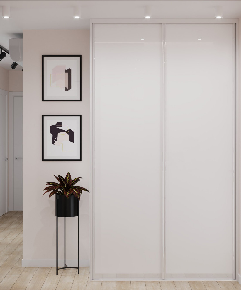 Design ideas for a small contemporary hallway in London with white walls.