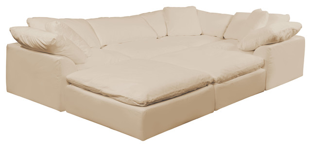 Cloud Puff 6 Piece Slipcovered Modular Pitt Sectional Sofa Performance Tan