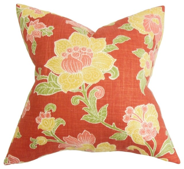 Duscha Floral Pillow Red Yellow 18"x18"