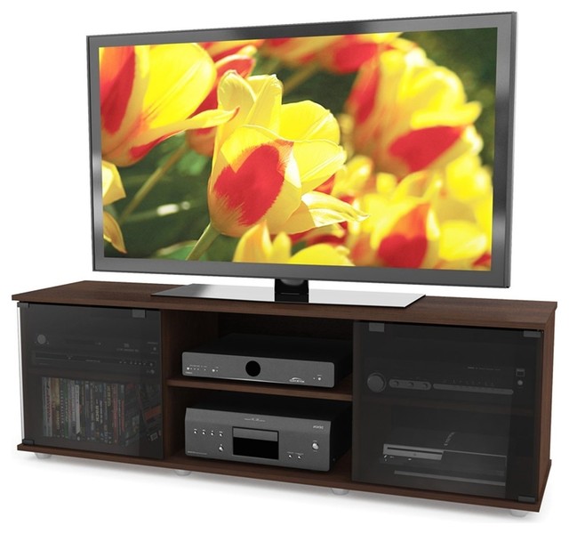 Tv Stand With Adjustable Center Shelf And Tempered Glass Doors