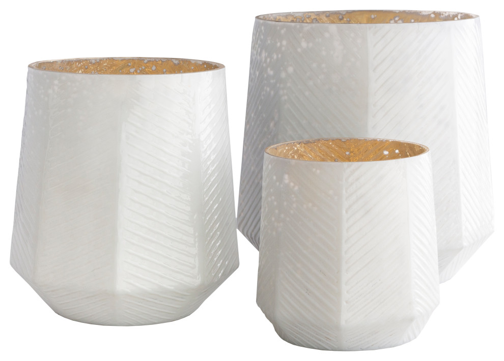 Pearl Contemporary Gold Interior Hurricane Vases, 3-Piece Set