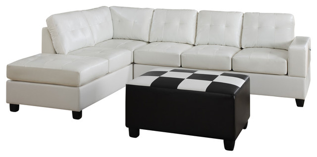 Poundex F7272 Cream Bonded Leather Living Room Sectional Sofa