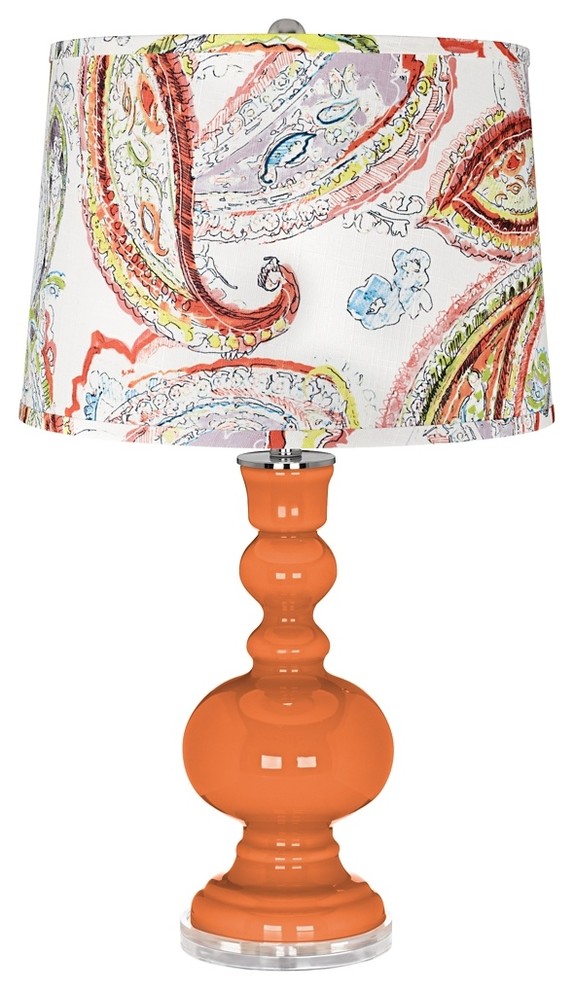 Celosia Orange Blurred Paisley Apothecary Table Lamp
